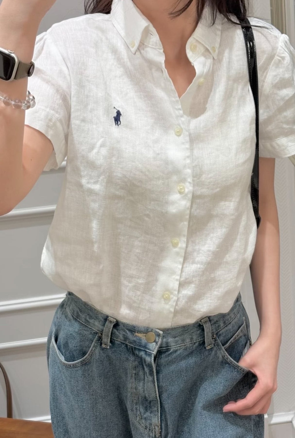 Test2-Ralph Lauren Ivory Linen Short-Sleeve Button-Front Shirt — model