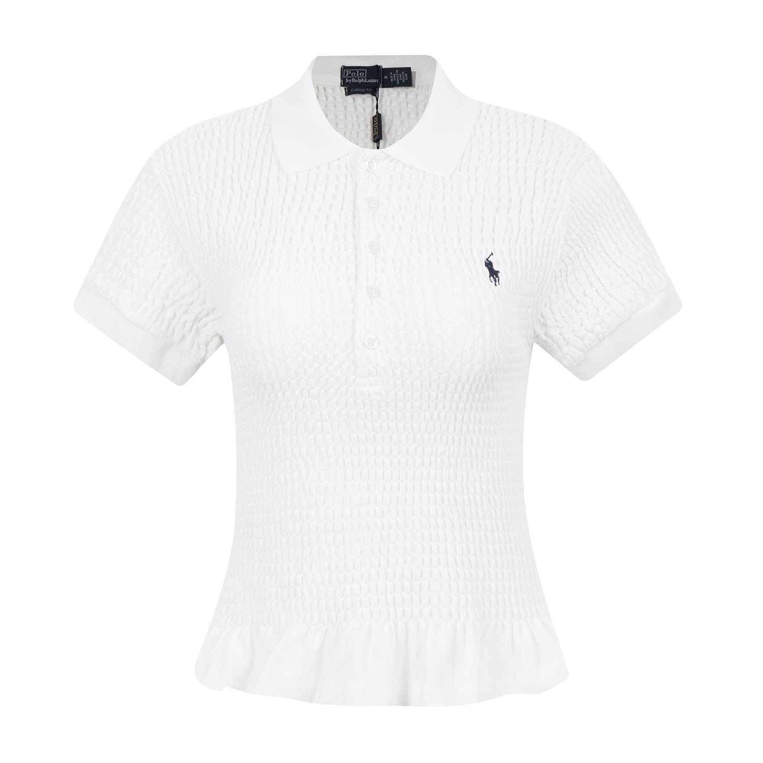 Test2-Ralph Lauren Ruffled-Hem Piqué Polo Top — front